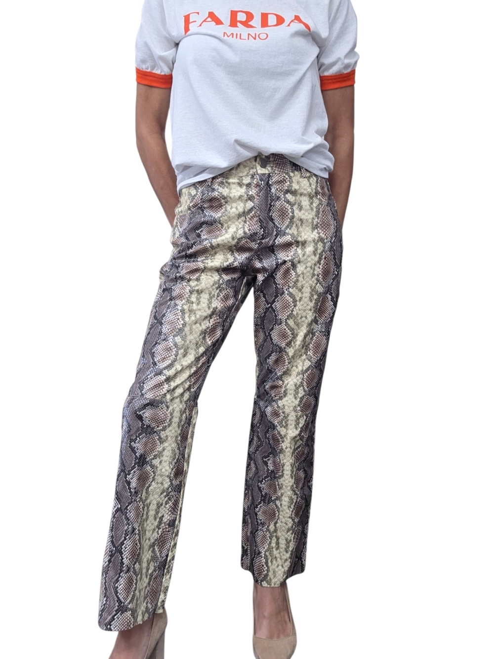 The Kript Snakeskin Faux Leather Straight Leg Pants XS Y2K